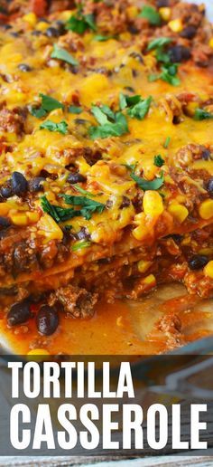 tortilla casserole with black beans, corn and cheese