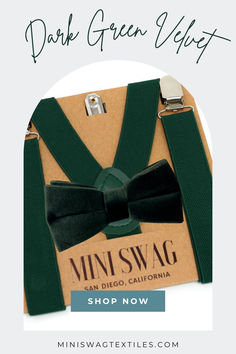 dark green velvet bow tie and suspenders by Mini Swag Green Suspenders