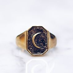 OLD MOON RING | BRASS - JewelryLab Moon Ring Men, Celestial Rings, Crescent Moon Ring, Celestial Ring, Moon Ring, Moon Jewelry, Large Ring, Gold Brass, Pinky Ring