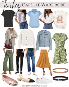 Affordable Fall Teacher Capsule Wardrobe 2024 - Thrifty Wife Happy Life Dailylook Outfits, Teacher Wardrobe Capsule, Teacher Capsule Wardrobe, Yellow Pleated Skirt, Wardrobe Challenge, Teacher Attire, Fall Winter Capsule Wardrobe, 60 Outfits, Capsule Wardrobe Women