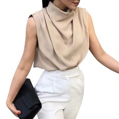 Sleeveless Blouses, Headwear Fashion, Blouses Casual, Female Tops, Summer Office, Elegant Blouses, Loose Blouse, Casual Blouse, Color Khaki