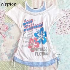 Neploe American Vintage Fake Two Piece Lace Patchwork T-shirts 2024 Summer New Top for Women Y2k Y2k Patchwork Tops For Spring, Gyaru Clothing, Country Jeans, Kawaii Outfit Ideas, Mcbling Fashion, Tshirts Women, 2000s Japanese Fashion, Clothing Wishlist, Swaggy Outfits