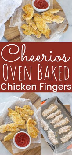 cheesy oven baked chicken fingers with ketchup on the side