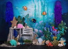 Avezano The Underwater World 1st birthday cakesmash Photography Backdrop-AVEZANO Summer Backdrop, Mermaid Birthday Decorations, Under Sea, 1st Birthday Cake Smash, Sea Birthday, Birthday Cake Smash, Studio Props