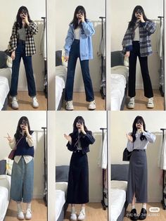 follow me!! Korean Atum Outfits, Korean Fashion Top Outfit, Korean September Outfit, How To Dress Like Korean, School Outfits For College Philippines, Dress Outfits Korean Style, Korea Style Outfits, Modest Simple Outfits, Korean University Fashion