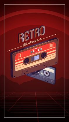 an old school cassette with the words retro mix tape on it's side, in front of a red background