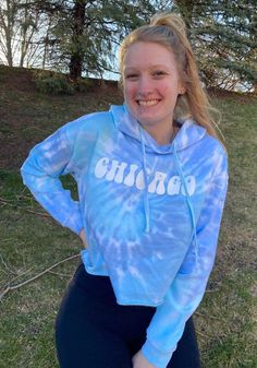 Chicag Women's Lagoon Tie-Dye Wordmark Long Sleeve Crop Hood - 24740107 Spring Drawstring Crew Neck Sweatshirt, Spring Blue Hoodie With Drawstring, Spring Casual Drawstring Sweatshirt, Spring Casual Sweatshirt With Drawstring, Casual Drawstring Sweatshirt For Spring, Sporty Tie Dye Hooded Hoodie, Sporty Tie-dye Hooded Hoodie, Casual Tie-dye Sweatshirt With Drawstring Hood, Casual Tie Dye Sweatshirt With Drawstring Hood