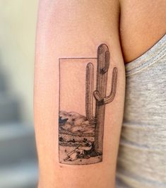 a woman's arm with a cactus tattoo on the left side of her body