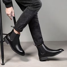 Introducing the RomaLuxe Pointed Toe Chelsea Boots, a fashion-forward statement piece inspired by the timeless elegance of Rome. Slip into these convenient and stylish boots, featuring a pointed toe shape for a touch of sophistication. Crafted with the finest cow suede and designed for comfort, these boots are perfect for any occasion. Upgrade your footwear collection and elevate your fashion game with the RomaLuxe Pointed Toe Chelsea Boots. Men Boots Style, Formal Boots, Chelsea Boots Leather, Silver Wedding Shoes, Branded Shoes For Men, Botas Chelsea, Couple Shoes, Men’s Boots, Skirt And Sneakers