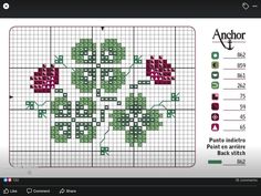 a cross stitch pattern with flowers on the side and an arrow in the middle that says anchor