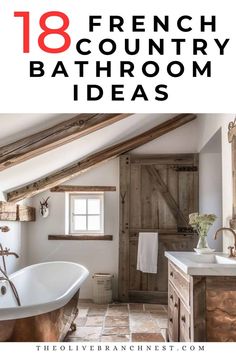 a bathroom with an old bathtub, sink and wooden cabinets in it is featured on the cover of this magazine