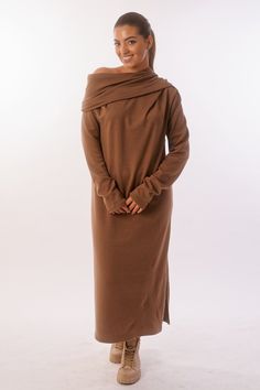 "Introducing our soft calf length winter dress in a stunning camel color! Crafted with the utmost comfort and style in mind, this dress is crafted from a luxurious acrylic knit that will keep you cozy all season long. The side slit adds a touch of appeal, while the pleated collar exudes elegance. With its long sleeves, this dress is perfect for those cold winter days. Whether you're going to a holiday party or a casual outing, this dress will be stylish wherever you go. Embrace the season in style with this beautiful calf length winter dres ● The model is 5,9\"( 175sm) ● The model is a M ➤ Sizing SIZE CHART (cm/inch) XS-bust 85/33.5, waist 66/26, hips 91/35.8 S-bust 90/35.5, waist 71/28, hips 97/38 M-bust 95/37.4, waist 76/30, hips 102/40 L-bust 102/40, waist 83/32.7, hips 109/43 XL-bust 1 Contemporary Fashion Style, 2 In 1 Dress, Knitted Tunic, Pleated Collar, Asymmetric Neckline, 21st Dresses, Winter Dress, Winter Days, Camel Color