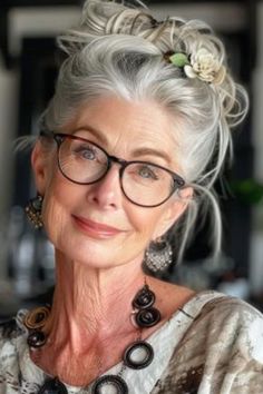 Hairstyle Diaries: Documenting Your Journey to Perfect Hair Grey Hair And Glasses, Hair And Glasses, Sophisticated Hairstyles, Over 60 Hairstyles, Hairstyles For Women Over 60, Sleek Bun, Silver Hair Color, Bun Hair