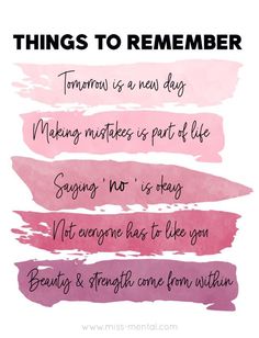 three different types of pink paint with the words things to remember written on each one