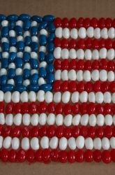 an american flag made out of plastic beads