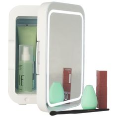 Keep cosmetics or beverages at the perfect temperature with the Mini Skincare Fridge by Home-Complete. This small fridge is big on versatility, warming or cooling its contents to maintain a temperature of 35.6°F (2°C) - 149°F (65°C) so you can enjoy a chilled sheet mask along with a cold can of your favorite beverage in the summer, or have a spa-like experience at home with gently warmed face towels and body creams. This portable fridge can also be used in your vehicle thanks to the included car Skin Care Mini Fridge, Skincare Mini Fridge, Mini Skincare Fridge, Wood Makeup Organizer, Mini Skincare, Small Fridge, Skincare Fridge, Retro Refrigerator, Portable Refrigerator