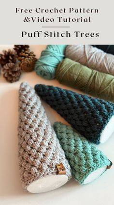 crochet pattern and video guide for puff - stitch trees