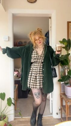 Dress With Jacket Outfit Casual, Mid Weather Outfits, Ginger Hair Outfit Ideas, Tights With Socks Outfit, Dresses With Long Sleeves Underneath, Size 8/10 Women Outfits, Layered Dress Outfit Winter, Midsize Style Inspiration, Dresses And Boots Outfit