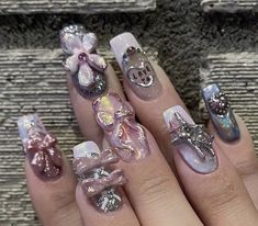 Fairy Gel X Nails, Glitter Kawaii Nails, Nails Acrylic Gyaru, Hime Gyaru Nails, Witch Nails, Glittery Nails, Fantasy Nails, Under Your Spell