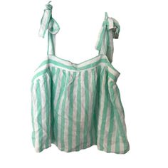 Women's Stoney Clover Lane Green Striped Tie Strap Tank Top Size Medium 55% Linen 45% Rayon Bust 36" Length 11.25" Summer Cotton Tie Back Blouse, Summer Cotton Blouse With Tie Back, Green Tie Back Top For Day Out, Summer Vacation Blouse With Tie Back, Casual Tie Back Blouse For Vacation, Cotton Tops With Tie Straps For Vacation, Casual Tie Back Tops For Daywear, Green Tie-strap Tops For Beach, Green Tie Strap Top For Beach