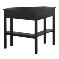 a black table with two shelves on the bottom and one shelf below it for storage