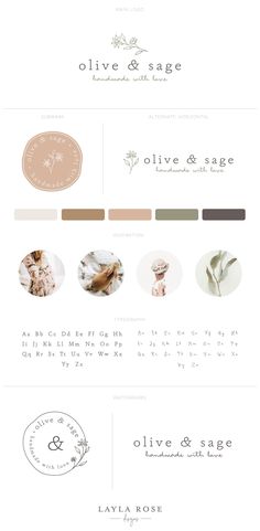 the website for olive & rose is shown with different colors and font options on it