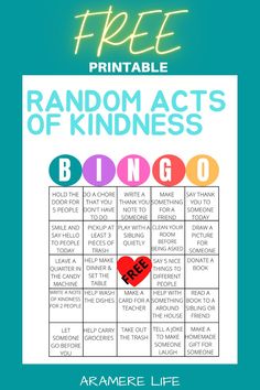 the free printable random acts of kindness game is shown in this graphic style, which includes