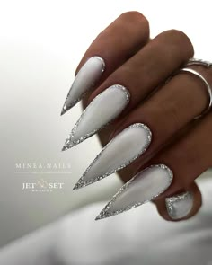 Posted by Zoe Scott: Dive into the festive fashion world with our guide on "20 Stiletto Christmas Nails." This post is your ultimate resource for embracing the holiday sea... White Stiletto Nails, Silver Nail Designs, White And Silver Nails, Wow Nails, Stiletto Nails Designs, Homecoming Nails, Silver Nails, Luxury Nails