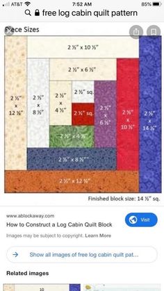 an image of the log cabin quilt pattern on pinter's page, which shows how to use it