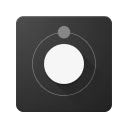 a black square button with a white circle on it