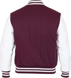 [additional] Get Maroon And White Varsity Letterman Jacket For Men 100% Real Leather, Premium Stitching Throughout, Classic Style, High-Quality Zipper, Free Shipping. Our jacket is made with the best products available that tend to enhance its beauty.QUALITY: The leather jacket is made with the best quality leather which is not only durable but also resistant to tear. It can also endure harsh environmental conditions and would look exactly the same for years and years.100% SCREEN ACCURATE STYLE: Fitted Cotton Varsity Outerwear, Fall Sports Cotton Outerwear, Classic Cotton Outerwear For College, Collegiate Cotton Track Jacket For Fall, Fitted Cotton Varsity Jacket For Fall, Cotton Track Jacket For College In Fall, Cotton Track Jacket For Fall, Fitted Long Sleeve Varsity Jacket With Pockets, Collegiate Cotton Long Sleeve Track Jacket