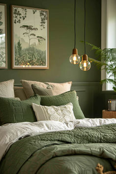 bedroom inspo, green bedroom, sage green bedroom, cozy bedroom, neutral bedroom with green accents Sage Green Duvet Cover Bedroom Ideas, Green Duvet Cover Bedroom Ideas, Sage Green And Brown Bedroom, Sage Green Duvet Cover Aesthetic, Safe Green Comforter, Sage Greeb Bedding, Sage Green Doona Cover, Sage Green Bedroom, Green Duvet Covers