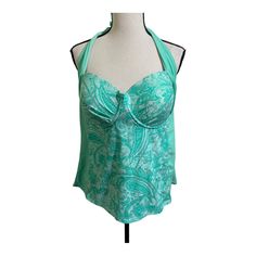 Collections By Catalina Womens Tankini Bathing Suit Top. New Paisley Molded Cups. Halter Neck Style Size X-Large 16-18. Fitted Blue Top With Paisley Print, Blue Fitted Top With Paisley Print, Fitted Paisley Print Top For Beach, Womens Tankini, Tankini Swim Tops, Swim Tankini, Bathing Suit Top, Swim Top, Halter Neck