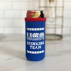 a can cooler sitting on top of a counter