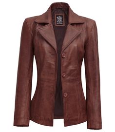 Women's Cognac Leather 3/4 Length Coat 
Pick up this timeless coat that can induce a change in your look with every dress. if you are willing to make your lifestyle cool then this will be the best option. A fancy item for the lovely ladies who adore appearing gorgeous and attractive. It is featured with modern lapels, buttoned closure and inner polyester lining for the comfy. Peplum Leather Jacket, Brown Leather Blazer, Lambskin Leather Blazer, Asymmetrical Leather Jacket, Leather Blazer Women, Brown Leather Coat, Distressed Leather Jacket, Leather Jacket With Hood, Leather Blazer Jacket