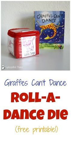 a red box with a giraffes cant dance on it next to a free printable book