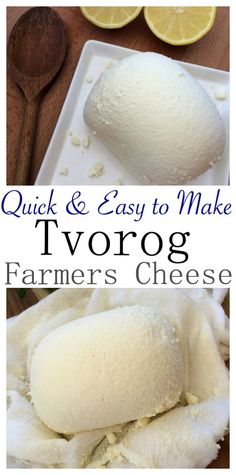 two images with the words quick and easy to make tyrog farmers cheese