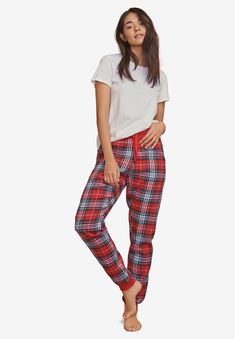 Soft yarn-dyed plaid flannel pants in a relaxed fit. Ribbed elastic waistband with twill tape drawstring. Side pockets.  Ribbed elastic waistbandRibbed Flannel Pants, Sleep Pants, Flannel Pajamas, Red Tartan, Tunic Tank Tops, Sleep Shirt, Pajama Bottoms, Bottom Clothes, Tartan Plaid