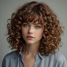 Medium-length Hairstyles with Curly Bangs Cute Curly Hairstyles With Bangs, Curly Hair With Short Bangs, Permed Bangs, Curly Hairstyles With Bangs, Messy Bangs, Straight Across Bangs, 70s Glamour, Feathered Bangs, Choppy Bangs