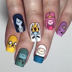 Adventure Time Nails, Cartoon Nail Art, Halloween Acrylic Nails, Anime Nails, Pink Gel, Edgy Nails, Grunge Nails, Kawaii Nails, Dream Nails