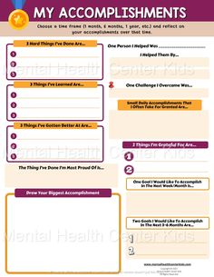 My Accomplishments Worksheet for Kids and Teens Positive Things, New Goals, Health Center