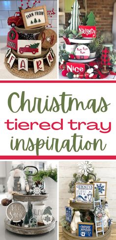 christmas themed trays are displayed with the words, merry decorations and other items on them