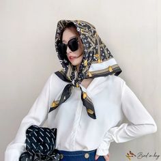 Bird In Bag - Season new 90cm large square scarf female elegant twill silk fashion chain printing silk scarf neck scarf headscarf Silk Scarf Neck, Large Square Scarf, Silk Fashion, Scarf Knots, Scarf Neck, Women Shawl, Neck Scarf, Silk Twill, Petite Outfits