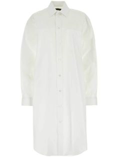 white cotton classic collar front button fastening long sleeves chest patch pocket curved hem White Poplin Shirt, Balenciaga Dress, Balenciaga Shirt, Poplin Shirt Dress, Balenciaga Women, Casual White Dress, Cotton Shirt Dress, Shirt Dress Casual, White Shirt Dress