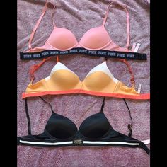 [3 Piece Set] Victoria’s Secret Pink Bras Size 32c Nwot New Without Tags Excellent Condition 1 Pink/Black Bra 1 Light Peach/Orange/Salmon Bra 1 Black/White Bra From A Pet Free/Smoke Free Home No Trades I Only Do Transactions Through Poshmark Hit The Offer Button! I Ignore Price Offers In The Comments!!!! Sporty Pink Bra, Pink Bras, Orange Salmon, White Bra, White Bras, Peach Orange, Light Peach, Black Bra, Pink Bra