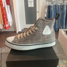 Sz 40 Nib Initially Priced At $1135 R13 High Tops Denim Sneakers, Wedge Sneaker, Keds, Brown And Grey, Slip On Sneaker, High Tops, High Top Sneakers, Leopard Print, Athletic Shoes