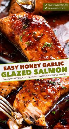 the cover of easy honey garlic glazed salmon