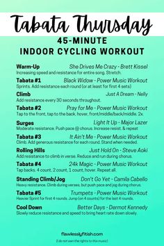 a poster with the words tabata thursday and instructions for indoor cycling workout