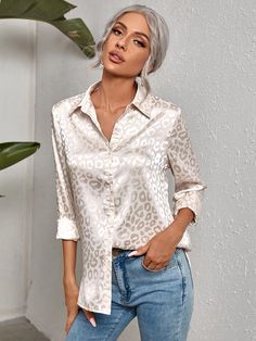 Women's Elegant Long Sleeve Leopard Print Blouse | eBay Ladies Long Top, Satin Bluse, Jacquard Blouse, Leopard Blouse, Jacquard Shirt, Traje Casual, Leopard Print Blouse, Elegant Shirt, Office Lady