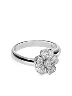 18kt white gold polished finish brilliant cut diamonds floral detail engraved logo Conscious: This item is made from at least 50% recycled or upcycled materials. For recycled synthetic clothing products we highly recommend using a microfibre-catching washing bag to ensure that no microplastics that can pollute water are released in the process. White Gold Diamond Ring With Flower Accents, White Gold Diamond Ring With Flower Shape, Silver Flower-shaped Diamond Ring, Luxury Silver Flower Ring, Luxury Flower Shaped Brilliant Cut Diamond Ring, Luxury Silver Flower Ring With Single Cut Diamonds, Classic Silver Diamond Flower Ring, Luxury Diamond Flower Ring With Single Cut Diamonds, Luxury Silver Flower Shaped Ring